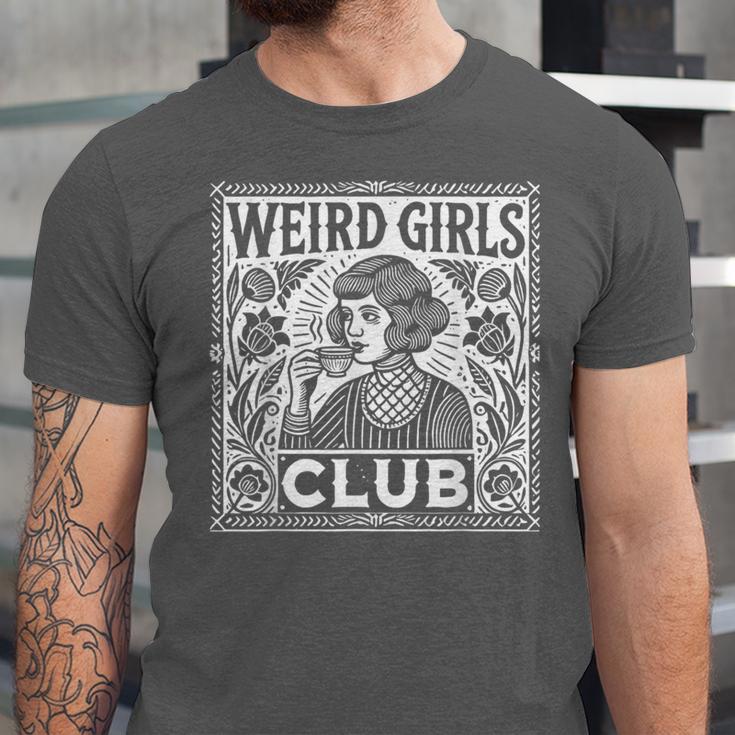 Weird Girls Club Vintage Linocut Retro Introvert Aesthetic Unisex Jersey T-Shirt Weird Girls Club Vintage Linocut Retro Introvert Aesthetic Unisex Jersey T-Shirt