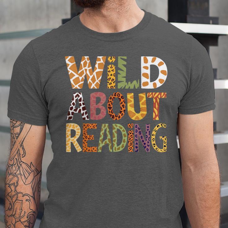 Wild About Reading Book Animal Children's Book Lover Teacher Unisex Jersey T-Shirt