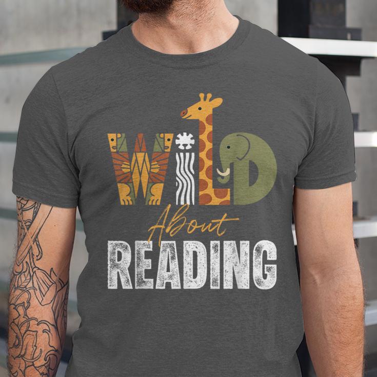 Wild About Reading Books Animal Theme Bookworm Library Day Unisex Jersey T-Shirt Wild About Reading Books Animal Theme Bookworm Library Day Unisex Jersey T-Shirt