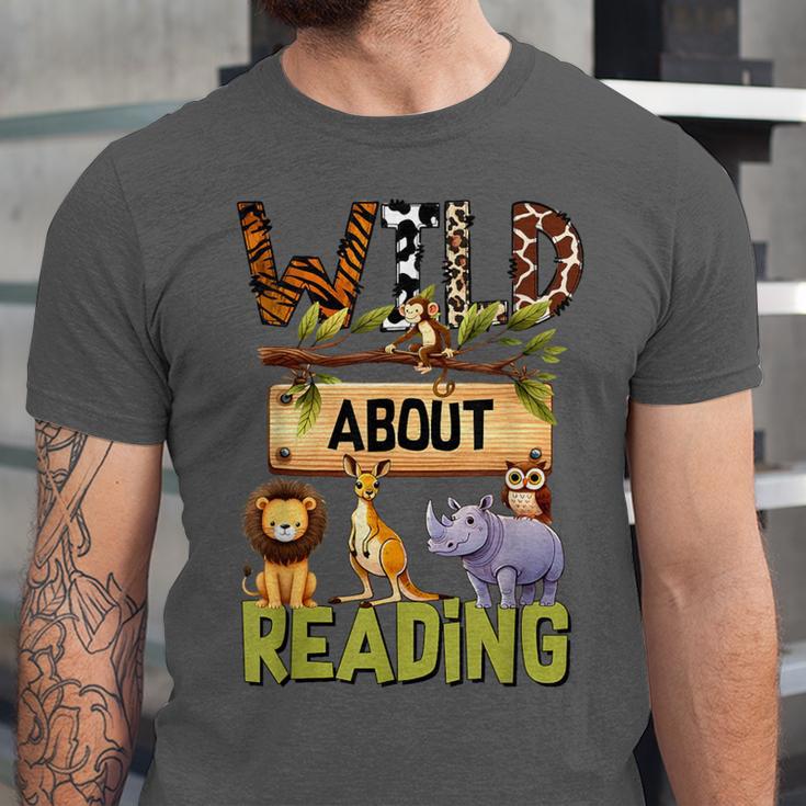 Wild About Reading Reading Books And Bookworm Library Day Unisex Jersey T-Shirt