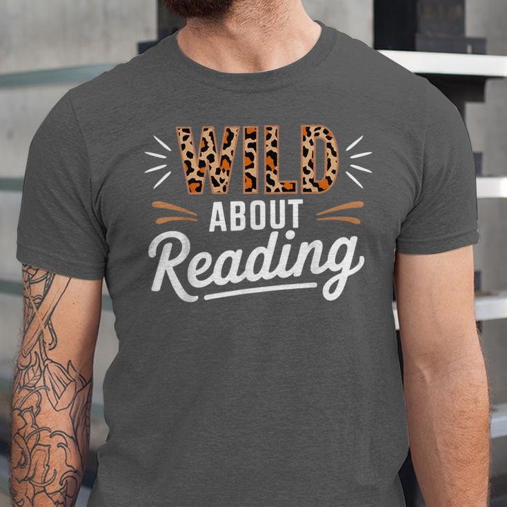 Wild About Reading Books Reader Lover Bookworm Leopard Print Unisex Jersey T-Shirt