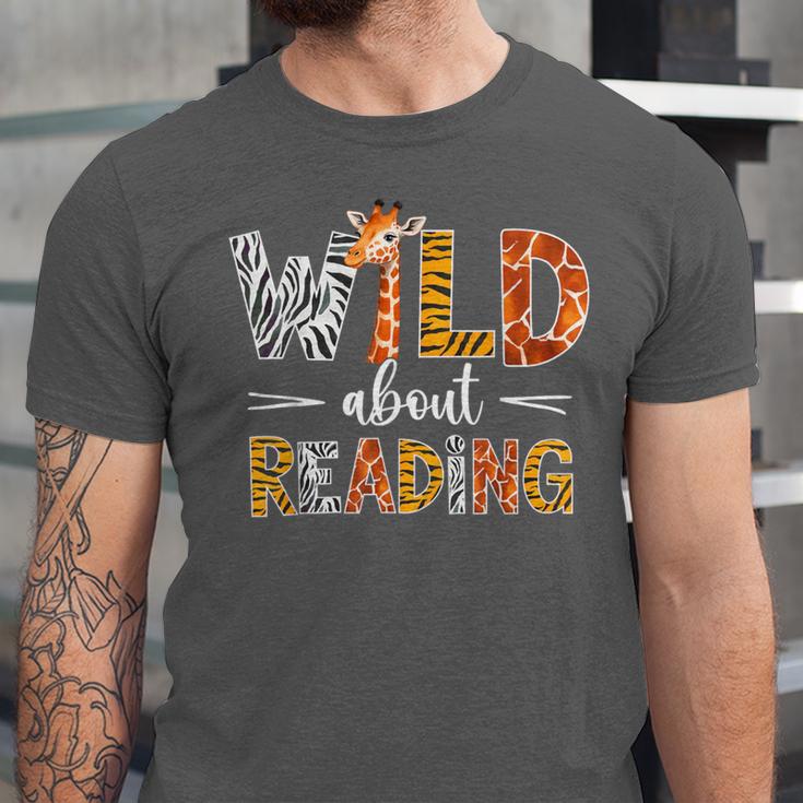 Wild About Reading Books Reader Teachers Kids Librarian Unisex Jersey T-Shirt