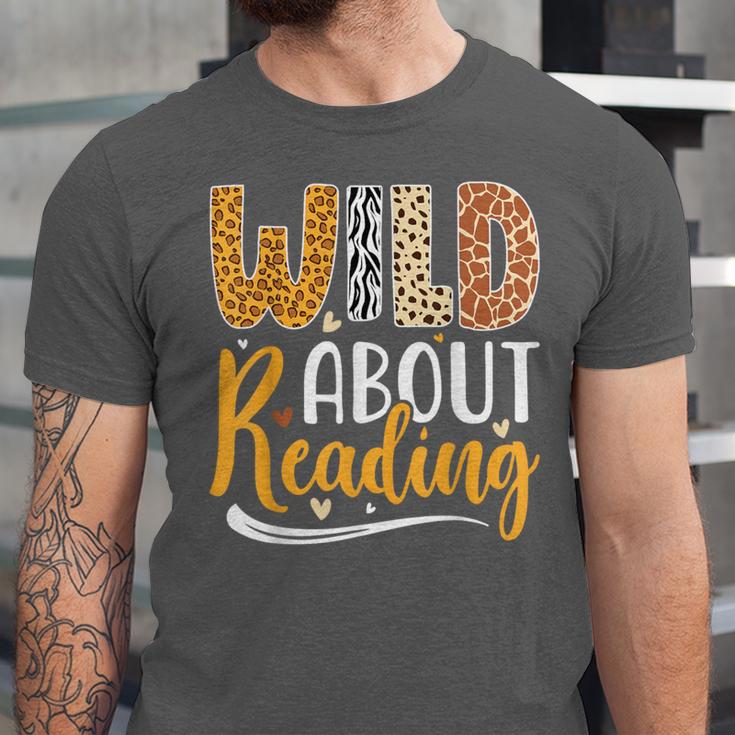 Wild About Reading Lover Bookworm Library Teacher Zoo Animal Unisex Jersey T-Shirt
