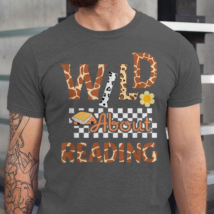 Wild About Reading Teacher Reading Books Back To School Unisex Jersey T-Shirt