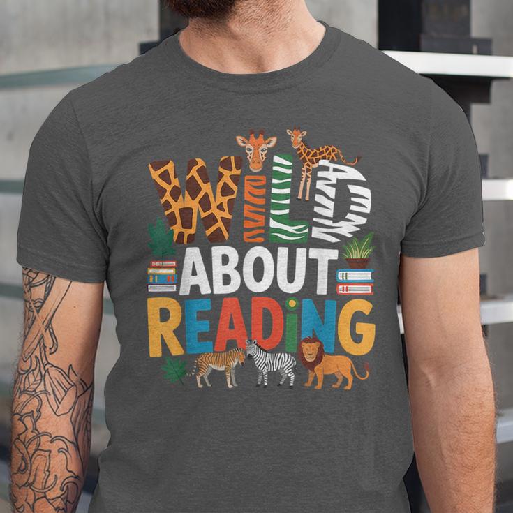 Wild About Reading Zoo Animals Books Reader Lover Unisex Jersey T-Shirt