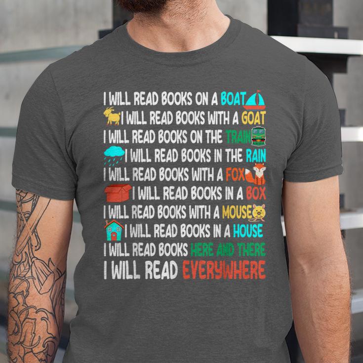 I Will Read Books On A Boat & Everywhere Reading Book Unisex Jersey T-Shirt I Will Read Books On A Boat & Everywhere Reading Book Unisex Jersey T-Shirt
