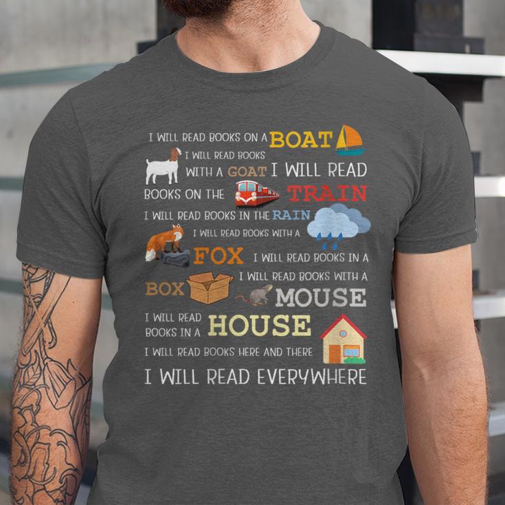 I Will Read Books On a Boat & Everywhere Reading Unisex Jersey T-Shirt