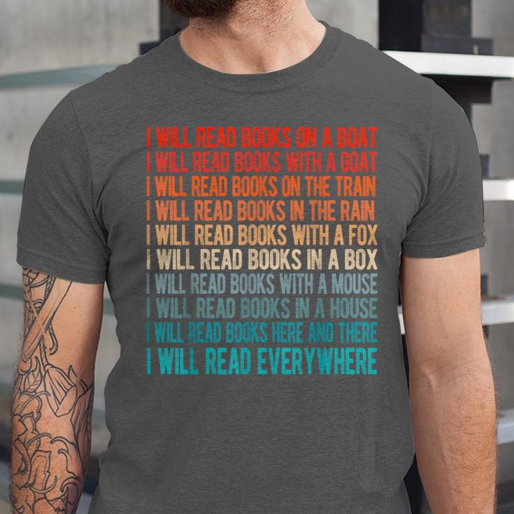 I Will Read Books On A Boat Kids Reading Unisex Jersey T-Shirt I Will Read Books On A Boat Kids Reading Unisex Jersey T-Shirt