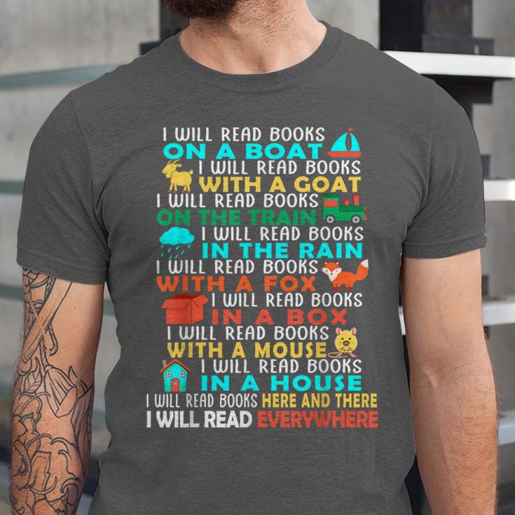 I Will Read Books On A Boat Kids Reading Read Books Unisex Jersey T-Shirt I Will Read Books On A Boat Kids Reading Read Books Unisex Jersey T-Shirt