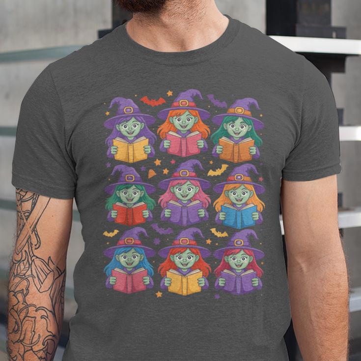 Witches Reading Books Halloween Cute Teens Kids Unisex Jersey T-Shirt