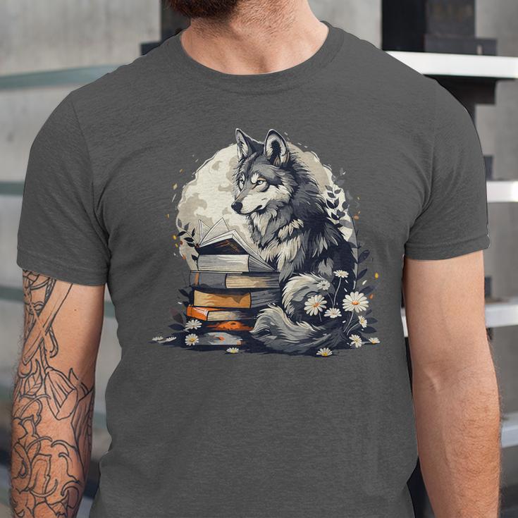 Wolf Reading Book Librarian Library Wolves Unisex Jersey T-Shirt