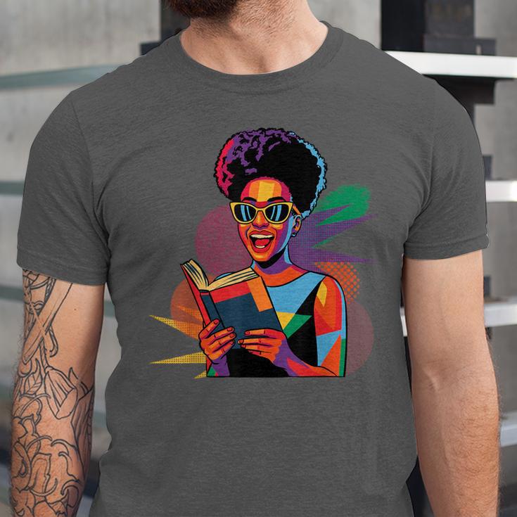 Woman Reading Book Lover Geometric Girl Afro History Unisex Jersey T-Shirt