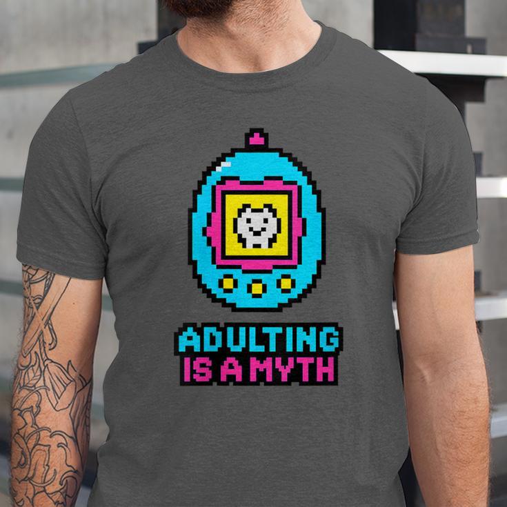 Women's Adulting Is A Myth Retro Pixel Pet Nostalgia Millennials Unisex Jersey T-Shirt