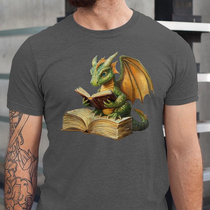 Women's Dragon Bookworm Reading Book Graphic Unisex Jersey T-Shirt