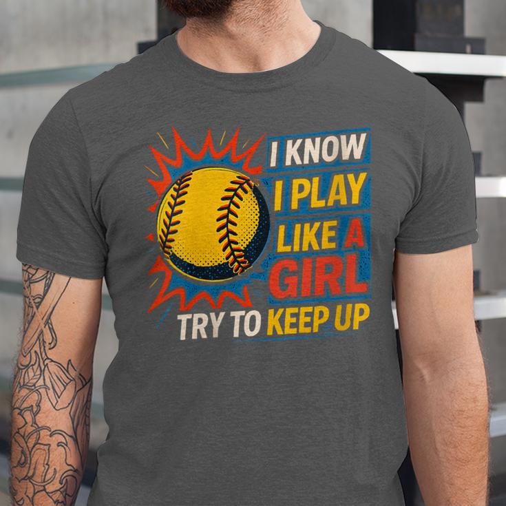 Women's Girls Softball Play Like A Girl Comic Book Pop Art Unisex Jersey T-Shirt