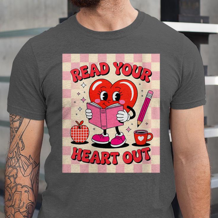 Women's Read Your Heart Out Groovy Bookish Valentine Day Women Girls Unisex Jersey T-Shirt