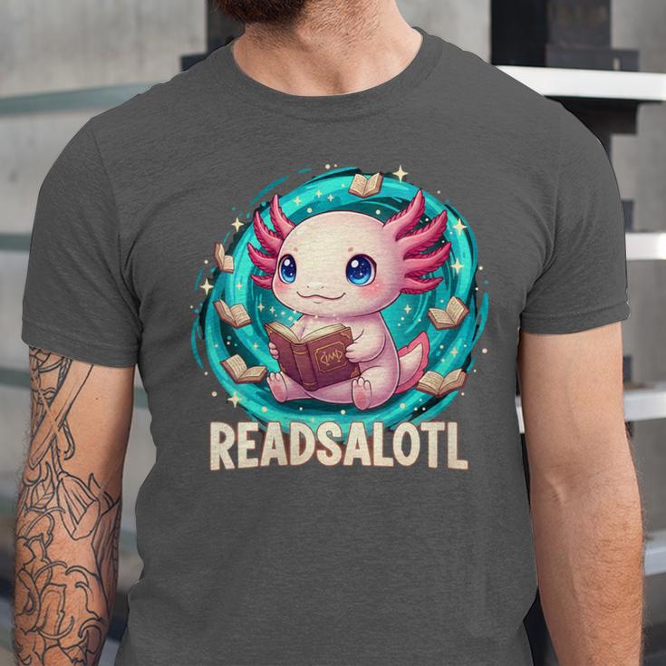 Women's Readsolotl Kawaii Axolotl Reading Book Lover Unisex Jersey T-Shirt