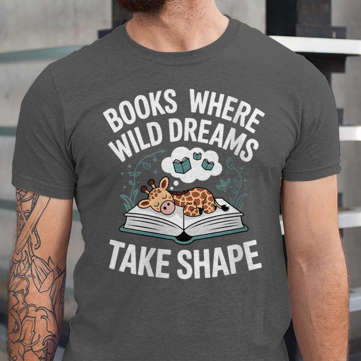 Women's Wild Dreams Reading Giraffe Book Reader Zoo Animals Kids Unisex Jersey T-Shirt Women's Wild Dreams Reading Giraffe Book Reader Zoo Animals Kids Unisex Jersey T-Shirt