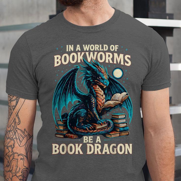 In a World Of Bookworms Be a Book Dragon Reading Unisex Jersey T-Shirt In a World Of Bookworms Be a Book Dragon Reading Unisex Jersey T-Shirt