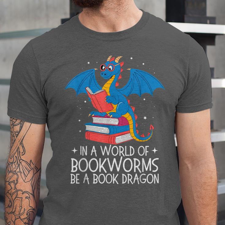In A World Full Of Bookworms Be A Book Dragon Reading Unisex Jersey T-Shirt