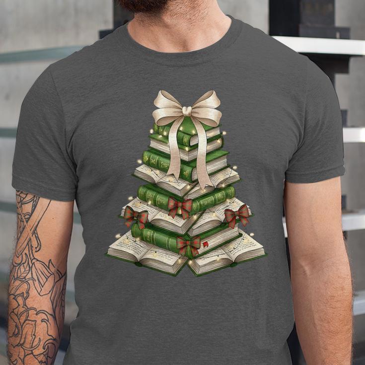 Xmas Tree Books Merry Christmas Coquette Bow Teacher Holiday Unisex Jersey T-Shirt