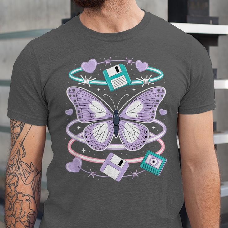 Y2K Butterfly Floppy Disk Art Digital Nostalgia Unisex Jersey T-Shirt