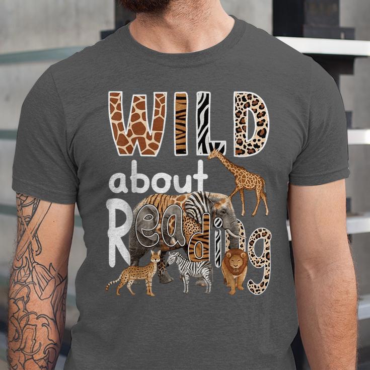 Zoo Animals Wild About Reading Books Reader Lover Librarian Unisex Jersey T-Shirt