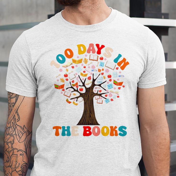 100 Days In The Books Reading Teacher 100th Day Of School Premium Unisex Jersey T-Shirt 100 Days In The Books Reading Teacher 100th Day Of School Premium Unisex Jersey T-Shirt