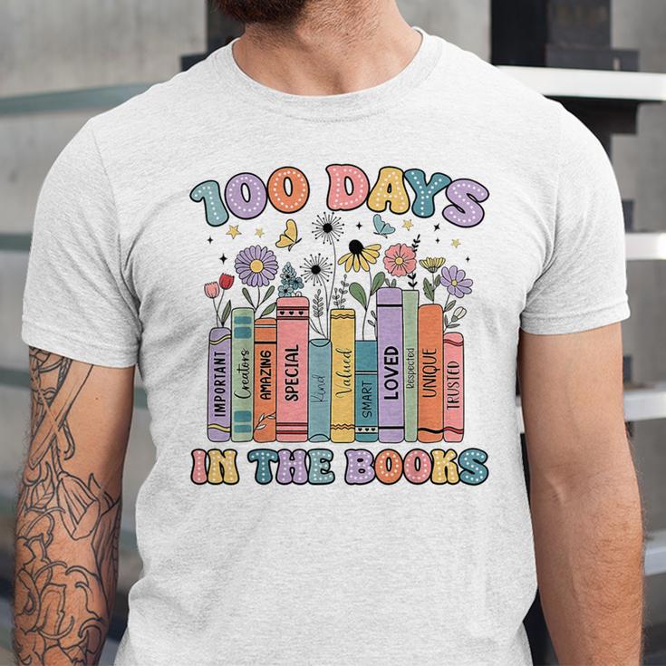 100 Days In The Books Reading Teacher 100th Day Of School Unisex Jersey T-Shirt