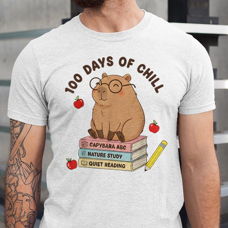 100 Days Of Chill Cute Capybara School Book Lover Unisex Jersey T-Shirt