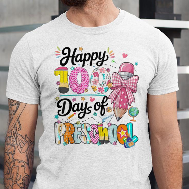 100th Day Of School Teacher Books 100 Days Of Preschool Girl Unisex Jersey T-Shirt