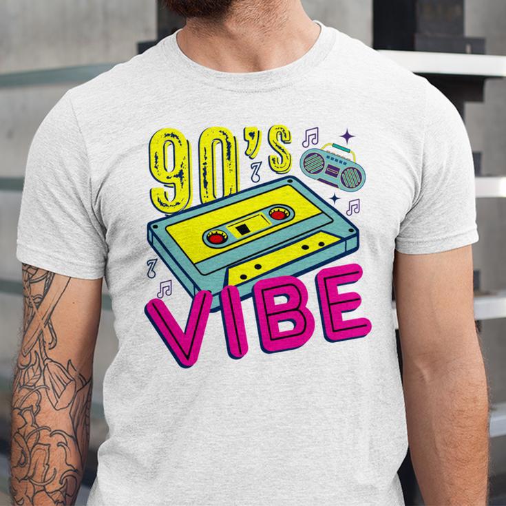 90's Vibe Retro Style Cassette Tape Nostalgia 1990s Party Unisex Jersey T-Shirt