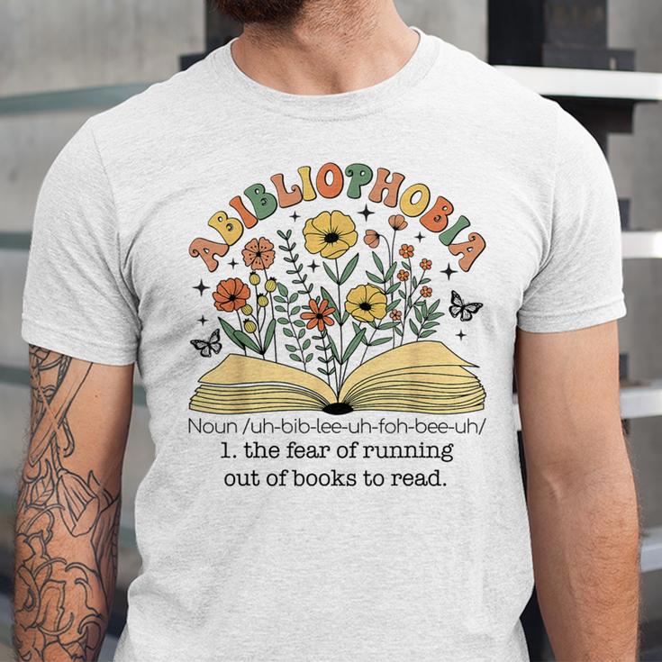 Abibliophobia Wildflower Reading Bookworm Book Reader Unisex Jersey T-Shirt Abibliophobia Wildflower Reading Bookworm Book Reader Unisex Jersey T-Shirt