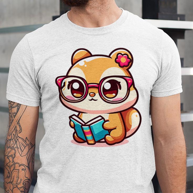 Adorable Book Lover Chipmunk With Reading Glasses Cute Premium Unisex Jersey T-Shirt