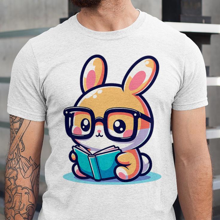 Adorable Book Lover Rabbit With Reading Glasses Cute Premium Unisex Jersey T-Shirt