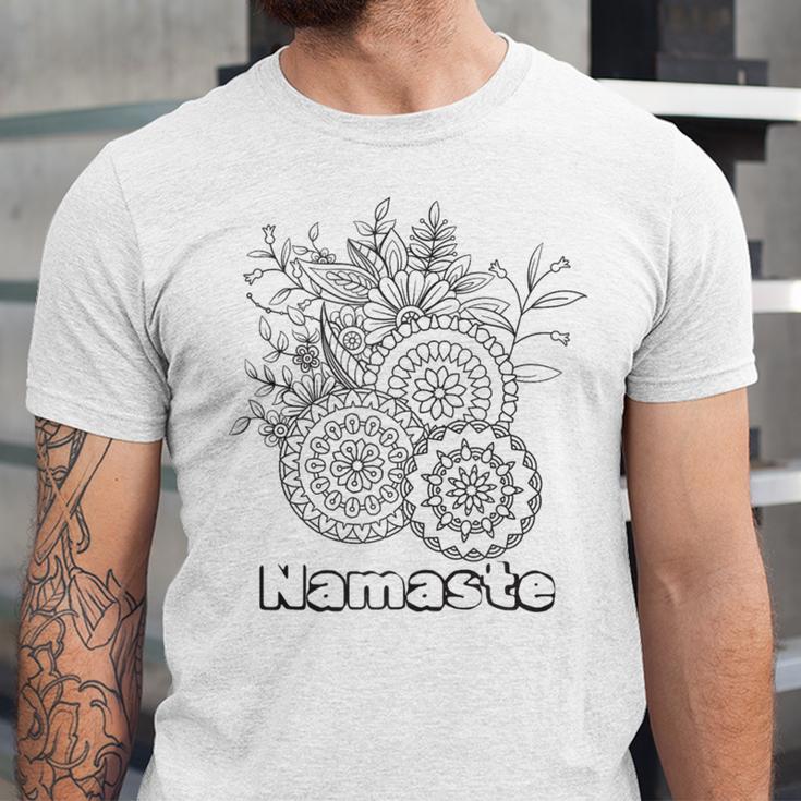 Adult Coloring Book Namaste Yoga Flowers Unisex Jersey T-Shirt