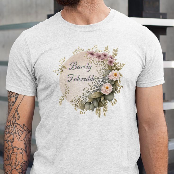 Barely Tolerable Book Lover Bookish Floral Bookworm Unisex Jersey T-Shirt