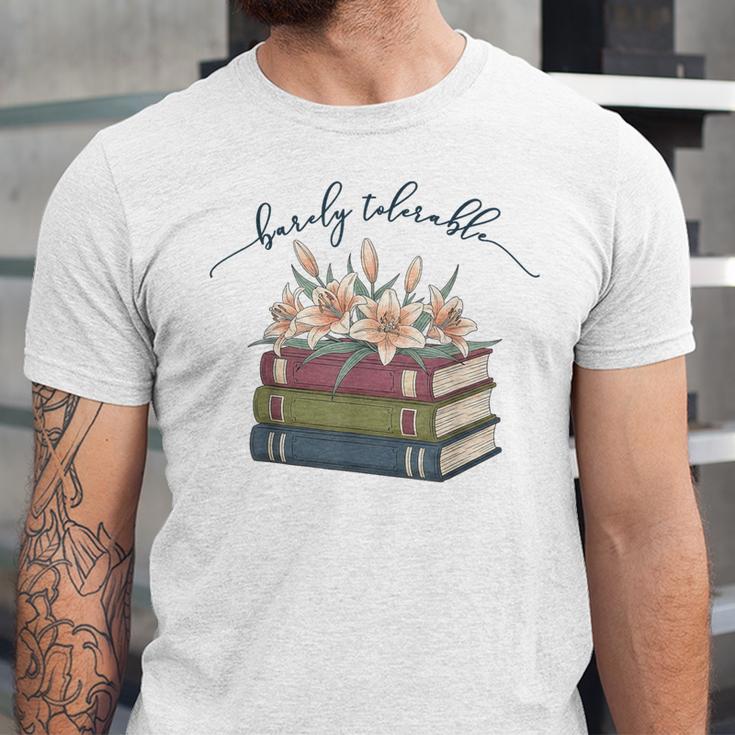 Barely Tolerable Book Lover Floral Quote Pride And Prejudice Unisex Jersey T-Shirt