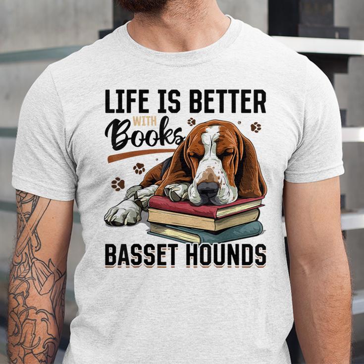 Basset Hound Dog Breed Life Is Better With Books And a For Men Women Girls Kids Unisex Jersey T-Shirt Basset Hound Dog Breed Life Is Better With Books And a For Men Women Girls Kids Unisex Jersey T-Shirt