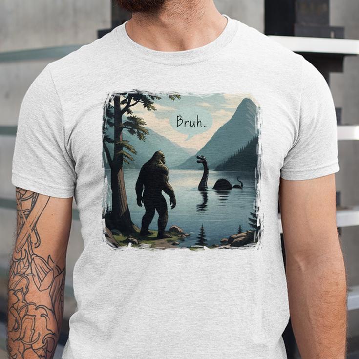 Bigfoot Sasquatch & Loch Ness Monster Introvert Bruh Unisex Jersey T-Shirt Bigfoot Sasquatch & Loch Ness Monster Introvert Bruh Unisex Jersey T-Shirt