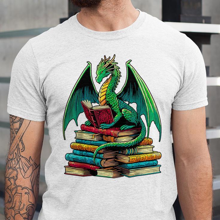 Book Dragon Reading Books Unisex Jersey T-Shirt Book Dragon Reading Books Unisex Jersey T-Shirt