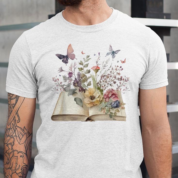 Book Flowers And Butterfly Beautiful Reading Reader Graphic Unisex Jersey T-Shirt