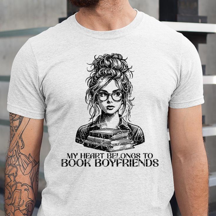 Book Lover Bent Over a Book Unisex Jersey T-Shirt