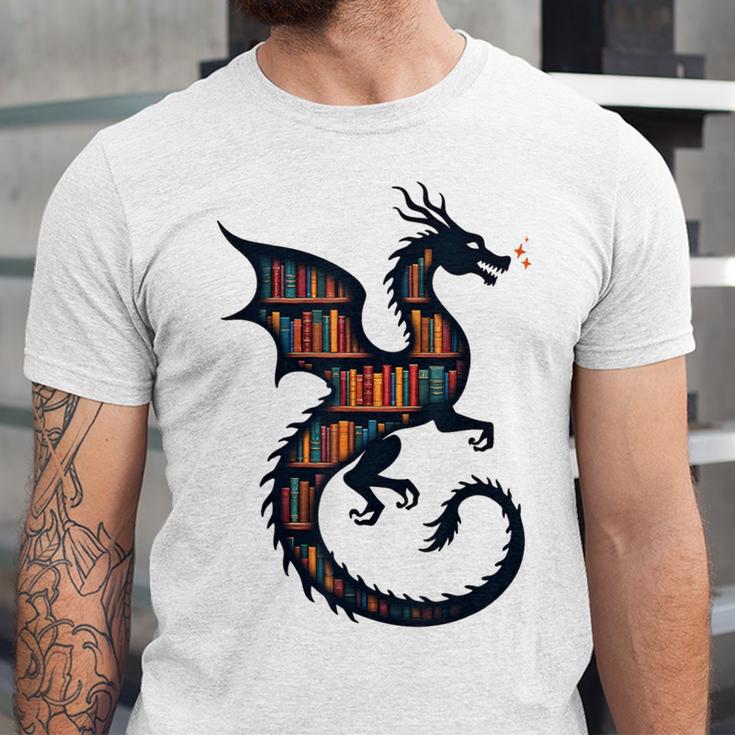 Book Lover Bookworm Reading Books Dragon Unisex Jersey T-Shirt