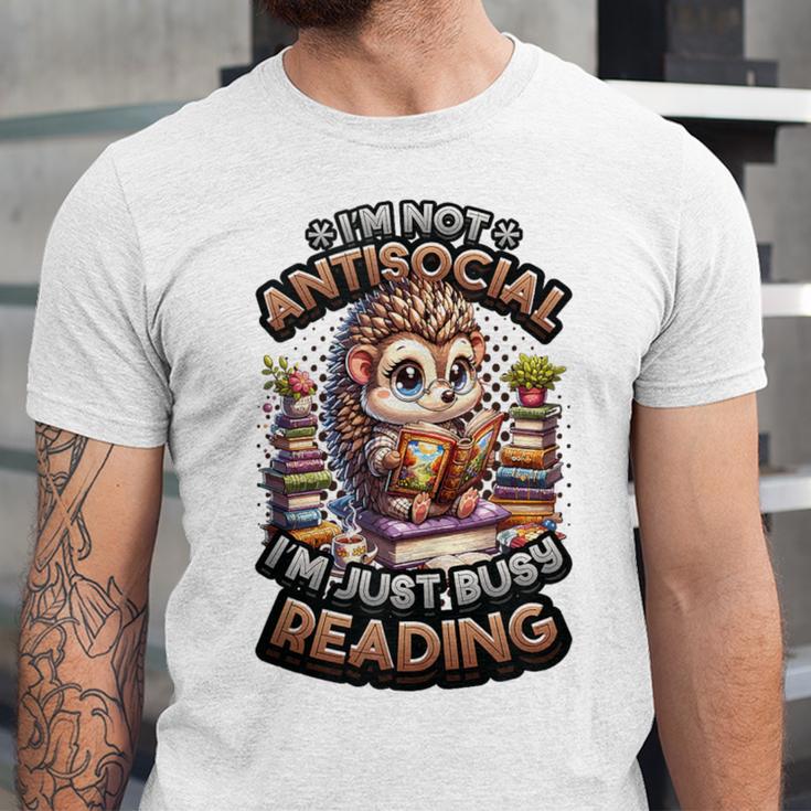 Book Lover Hedgehog Reading Books Introvert Bookworm Unisex Jersey T-Shirt