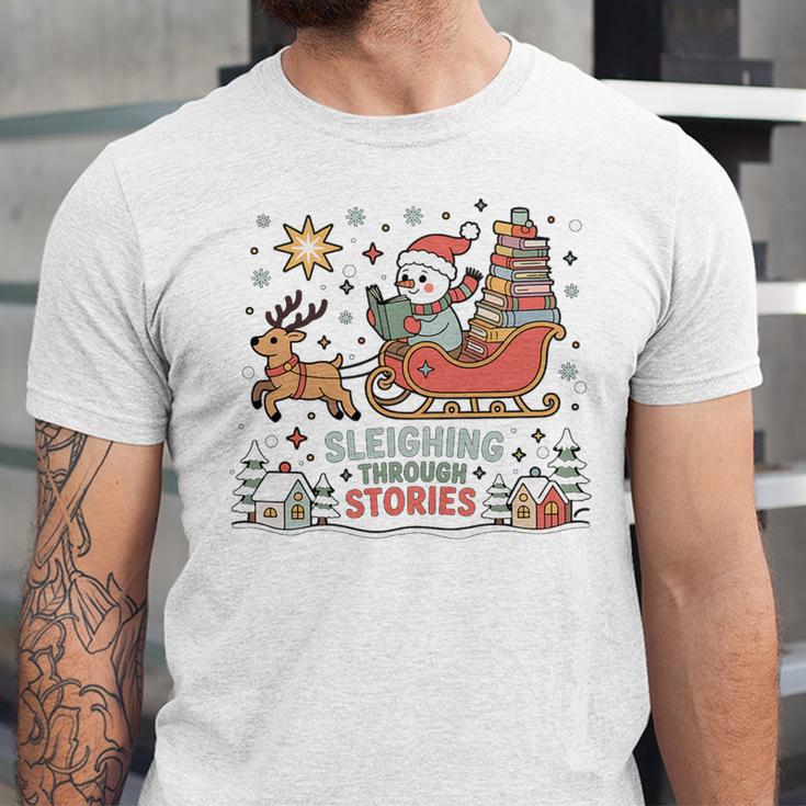 Book Lovers Winter Sleighing Through Stories Tee Premium Tri-Blend Unisex Jersey T-Shirt