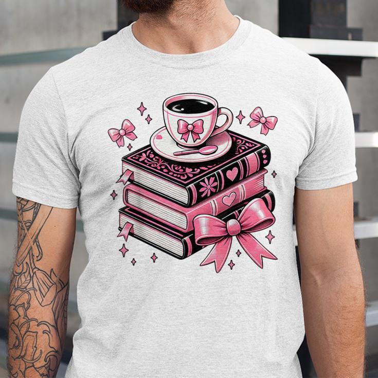 All Booked For Valentine's Teacher Coquette Bow Coffee Book Unisex Jersey T-Shirt