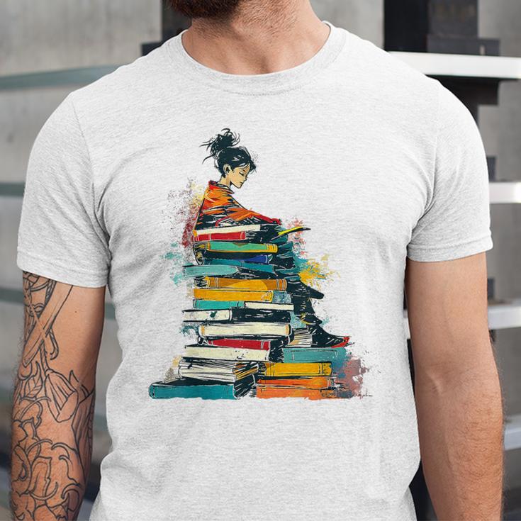 Books Abstract Artist Women Art Painting Books Unisex Jersey T-Shirt Books Abstract Artist Women Art Painting Books Unisex Jersey T-Shirt