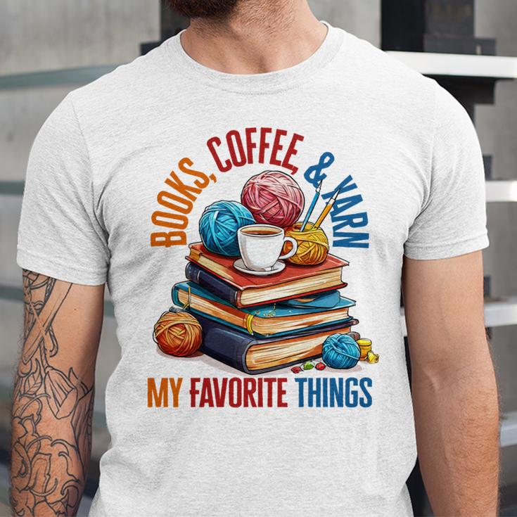 Books Coffee & Yarn Lover My Favorite Things Unisex Jersey T-Shirt Books Coffee & Yarn Lover My Favorite Things Unisex Jersey T-Shirt