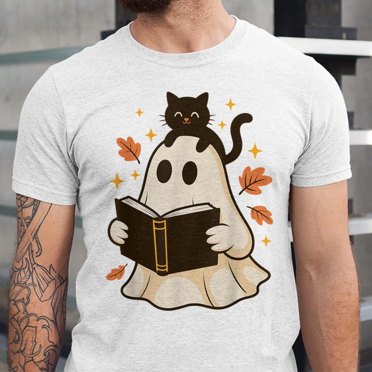 Books Ghost Reading Book Halloween Library Cat Fall Unisex Jersey T-Shirt